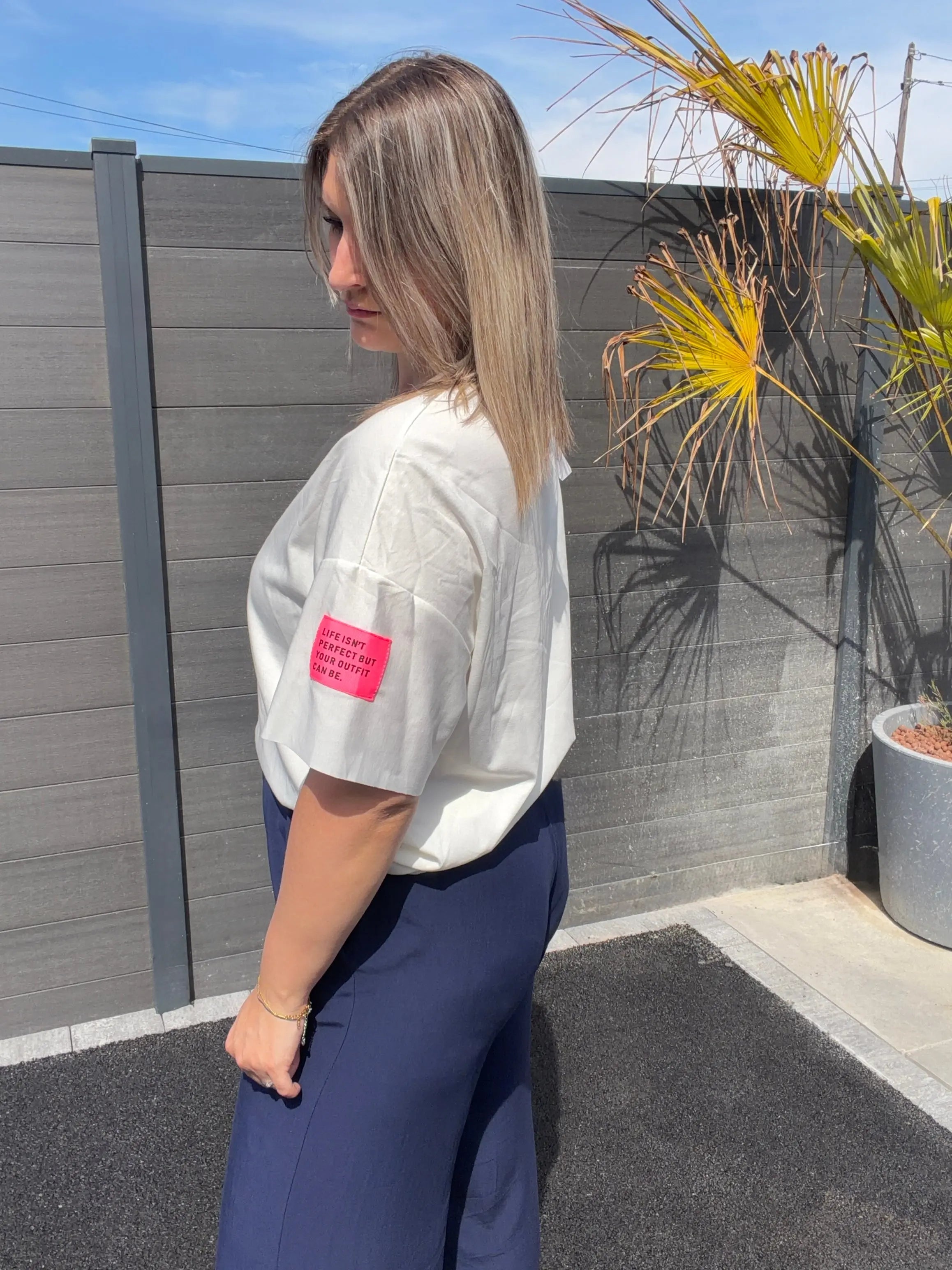 T-shirt oversize patch - Blanc Maddy & Co