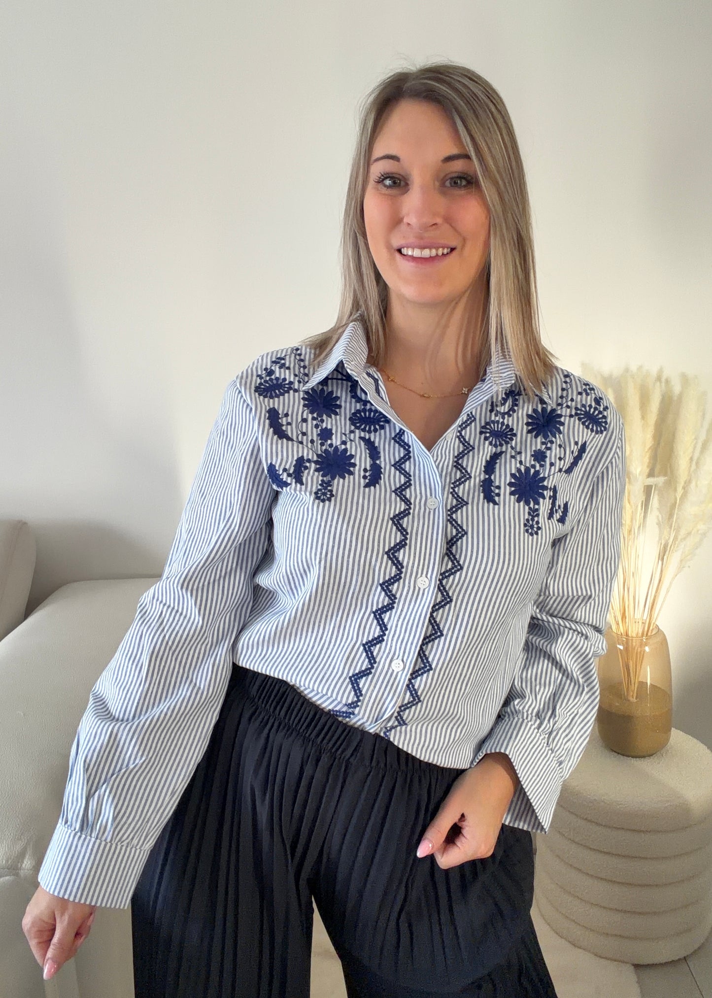 Chemise Rayée Brodée - Éllie