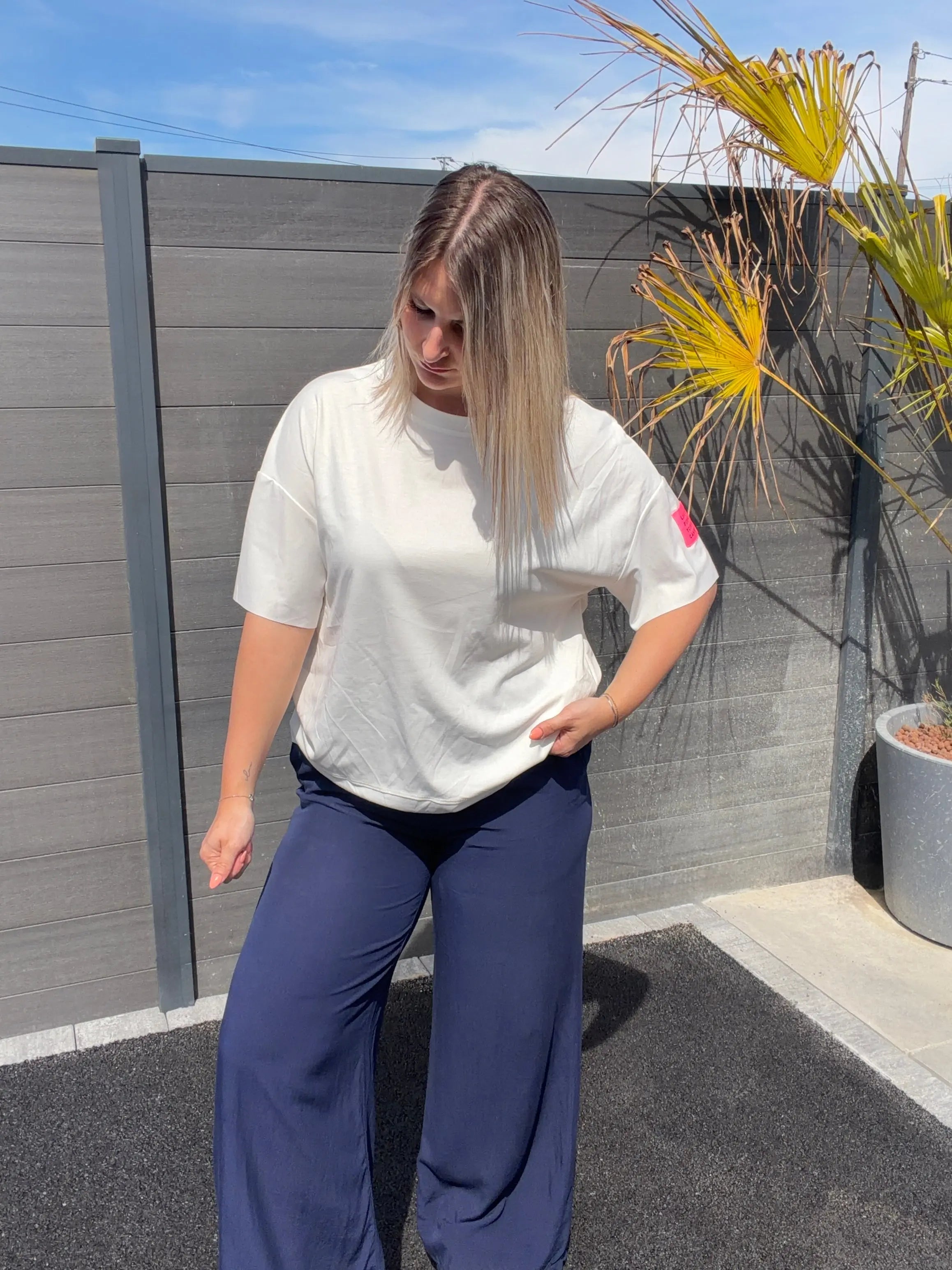 T-shirt oversize patch - Blanc Maddy & Co