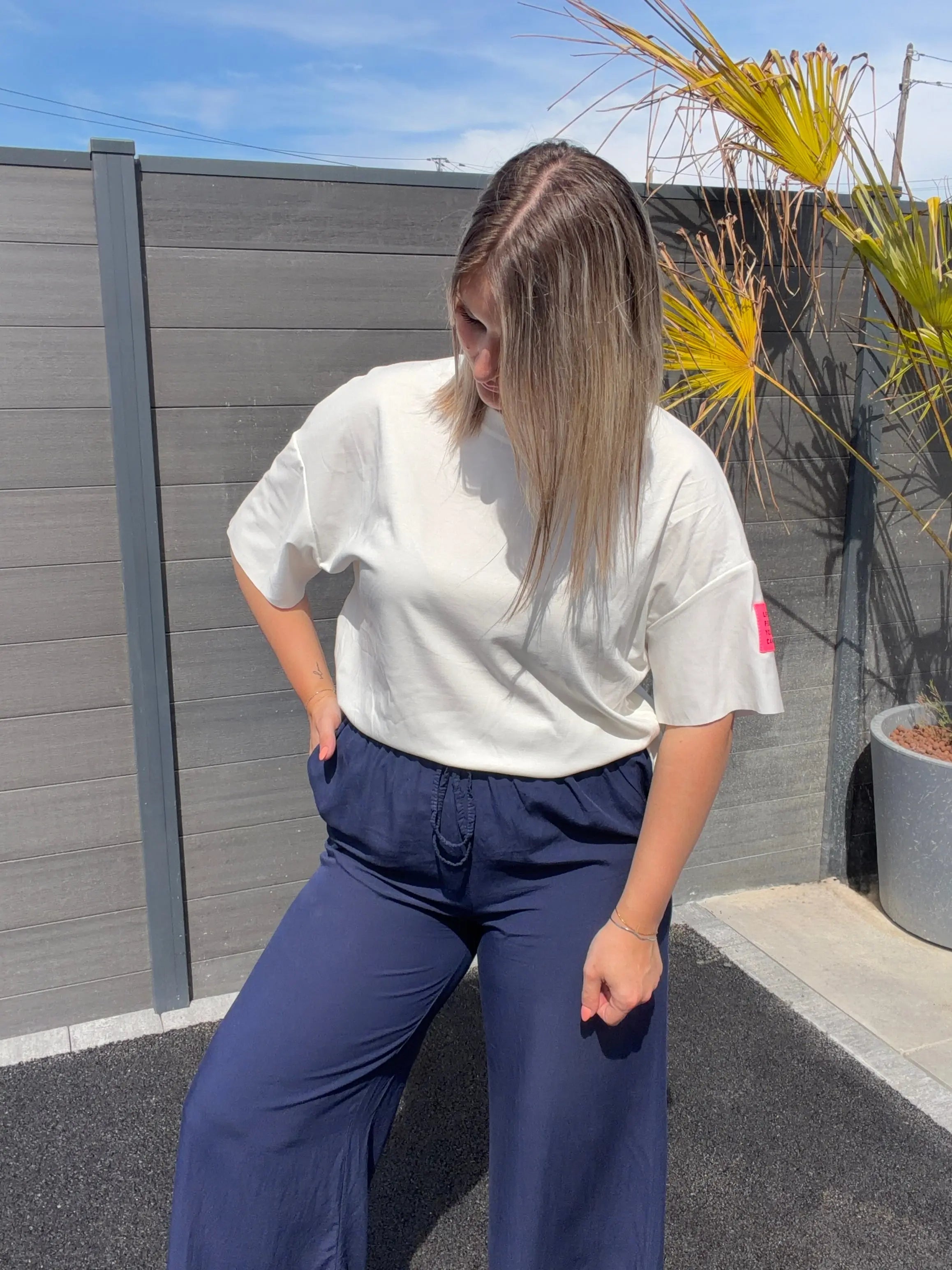 T-shirt oversize patch - Blanc Maddy & Co