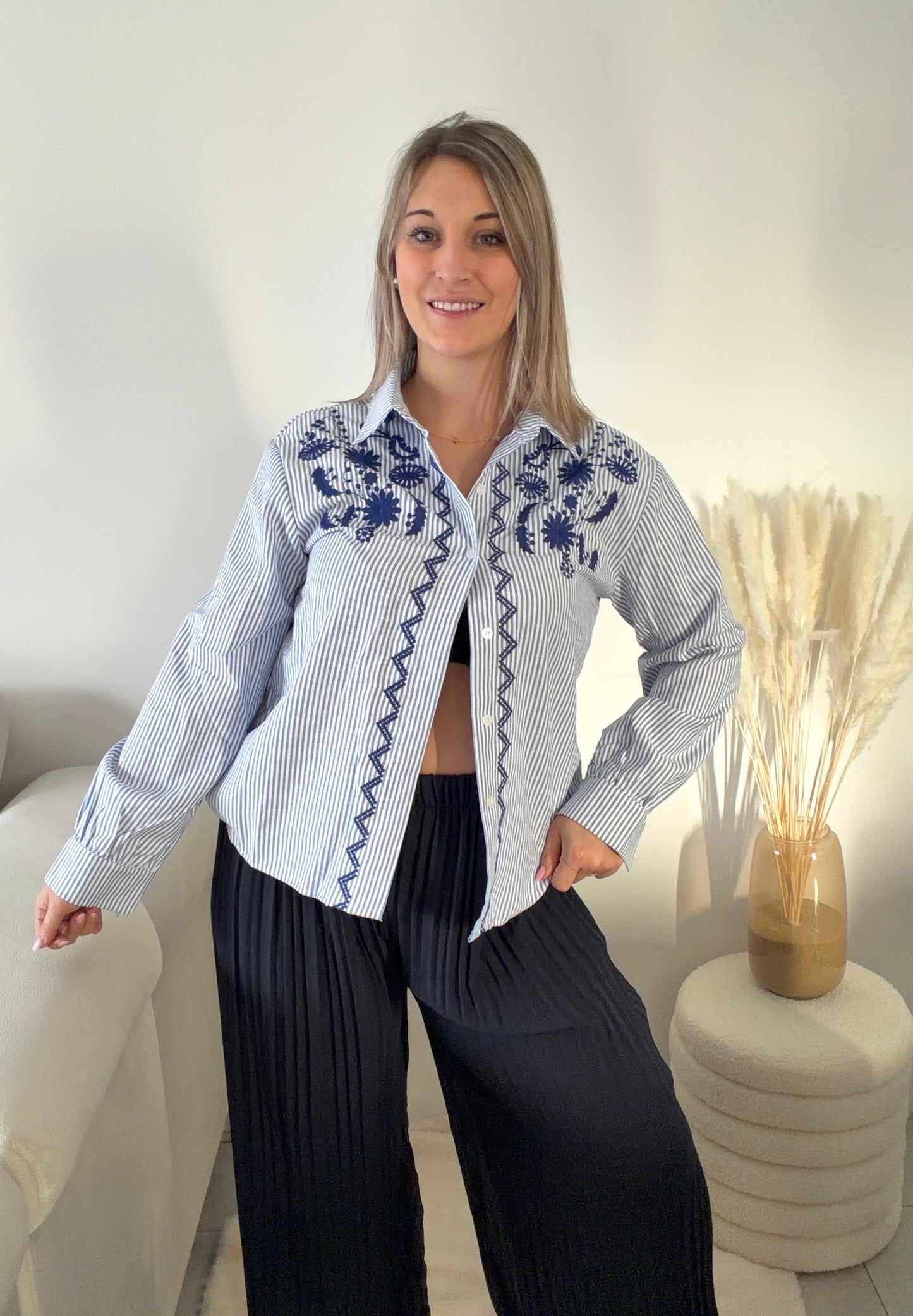 Chemise Rayée Brodée - Éllie