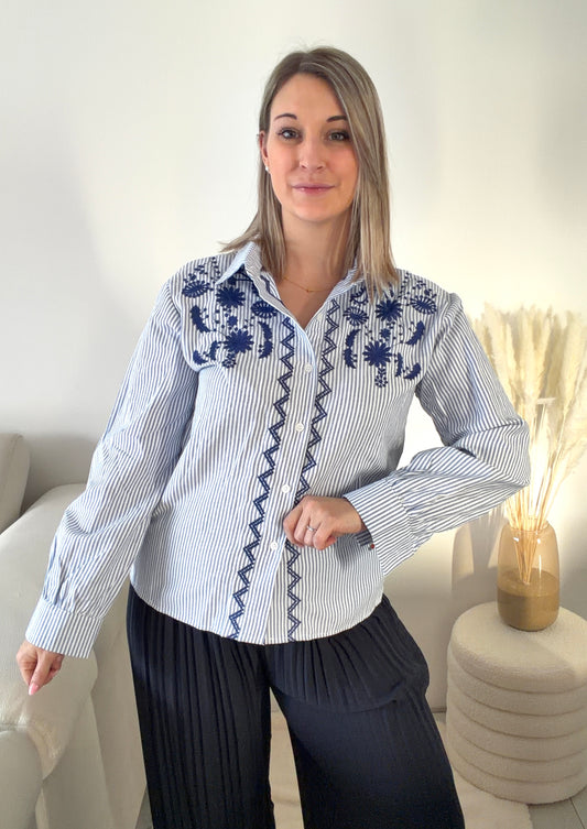 Chemise Rayée Brodée - Éllie