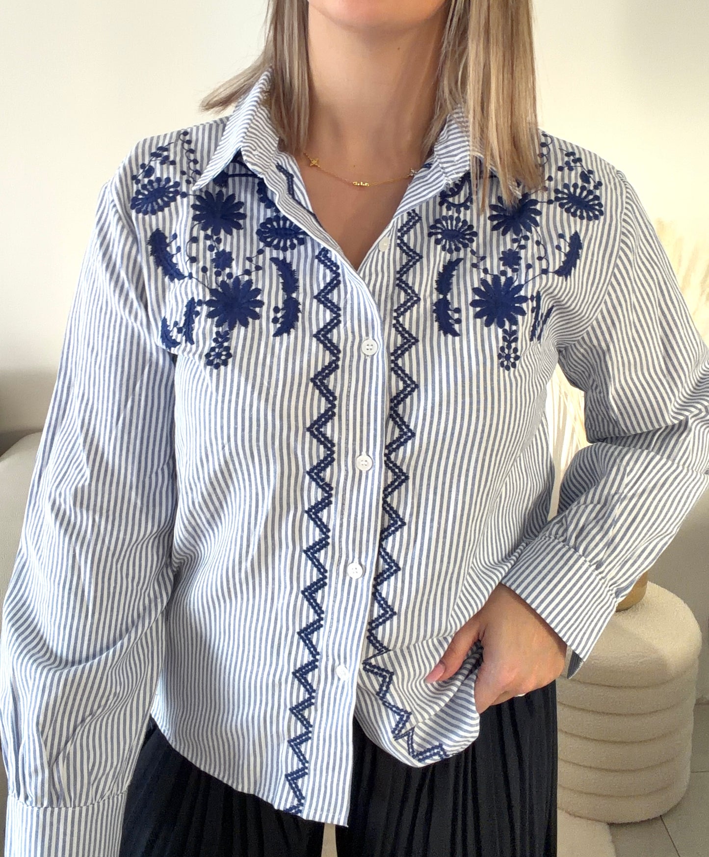 Chemise Rayée Brodée - Éllie