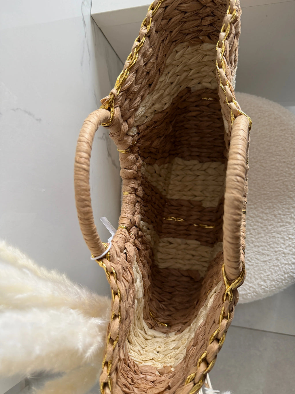 Sac à main bohème tressé beige – Éclat doré Maddy & Co