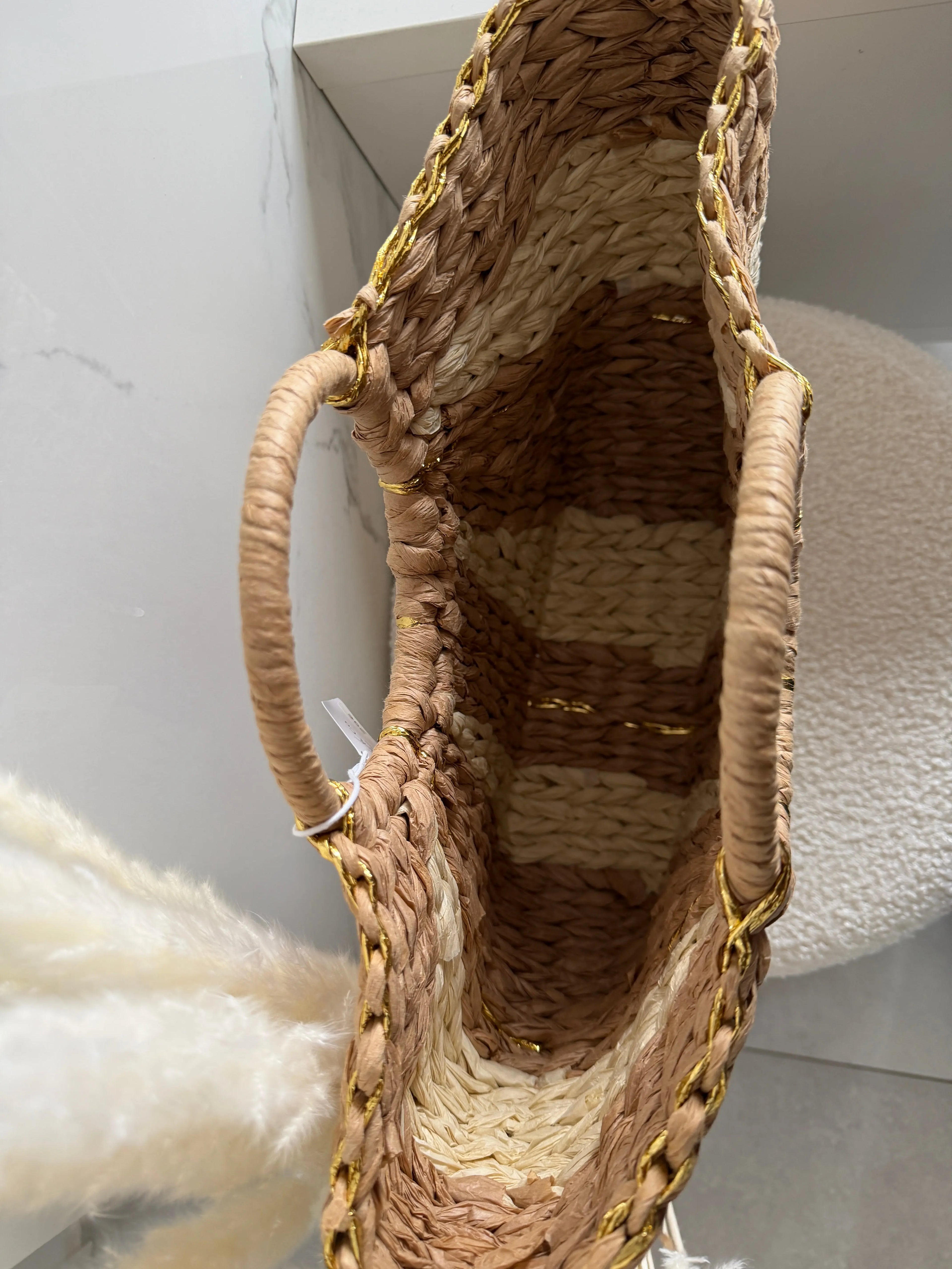 Sac à main bohème tressé beige – Éclat doré Maddy & Co