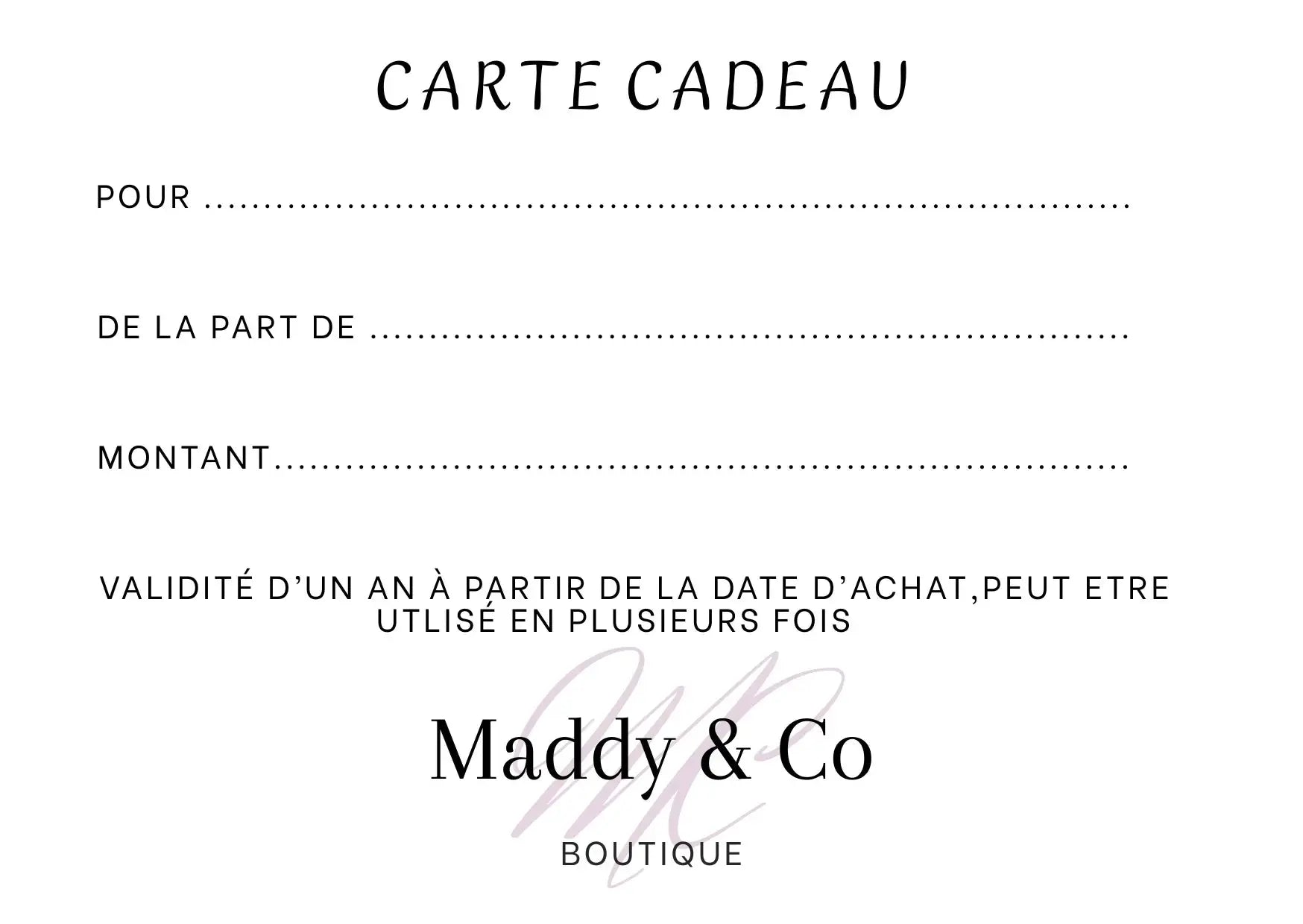 Cartes Cadeaux - Maddy & Co