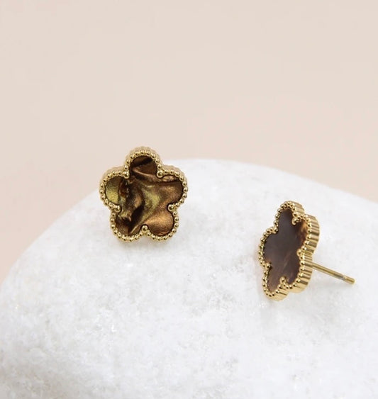 Boucles d'oreilles - TRÈFLE Marron